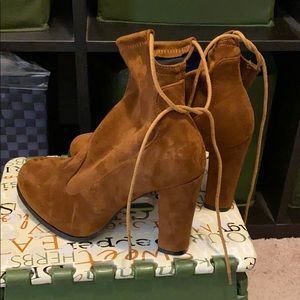 Brown tie ankle booties